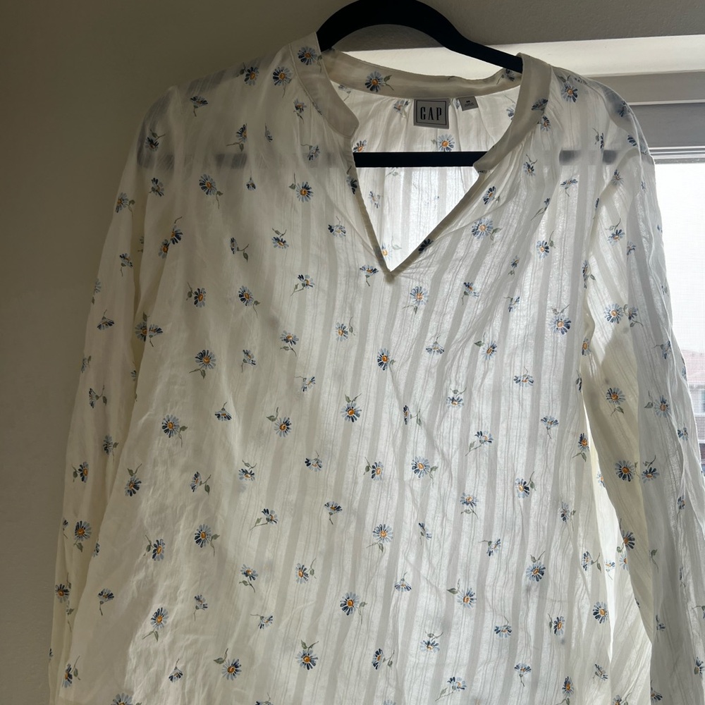 GAP Ivory Blouse with Blue Floral Design